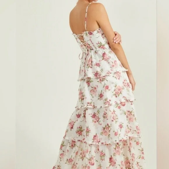 Altar'd State Pink Floral Tiered Maxi Dress size small - Picture 3 of 12